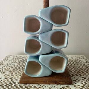 Rodolfo Padilla Blue & Purple Ceramic Coffee Mug Set of 6 with Wood Stand